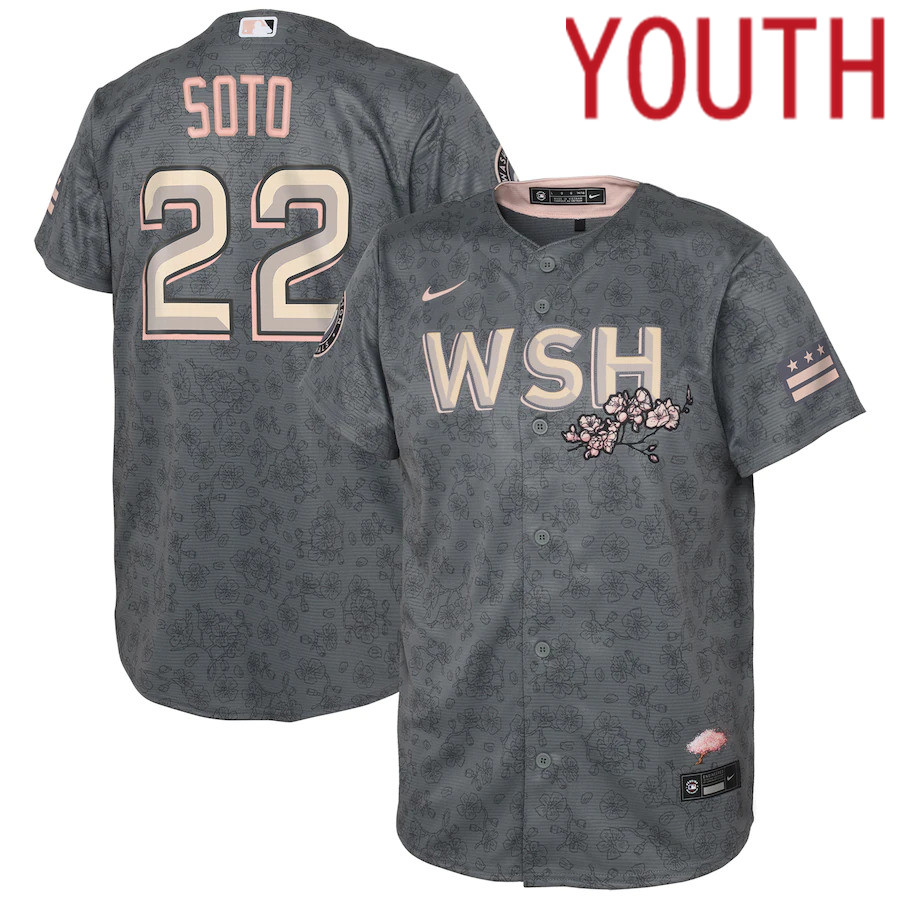 Cheap Custom Youth Washington Nationals 22 Juan Soto Nike Gray 2022 City Connect Replica Player MLB Jersey